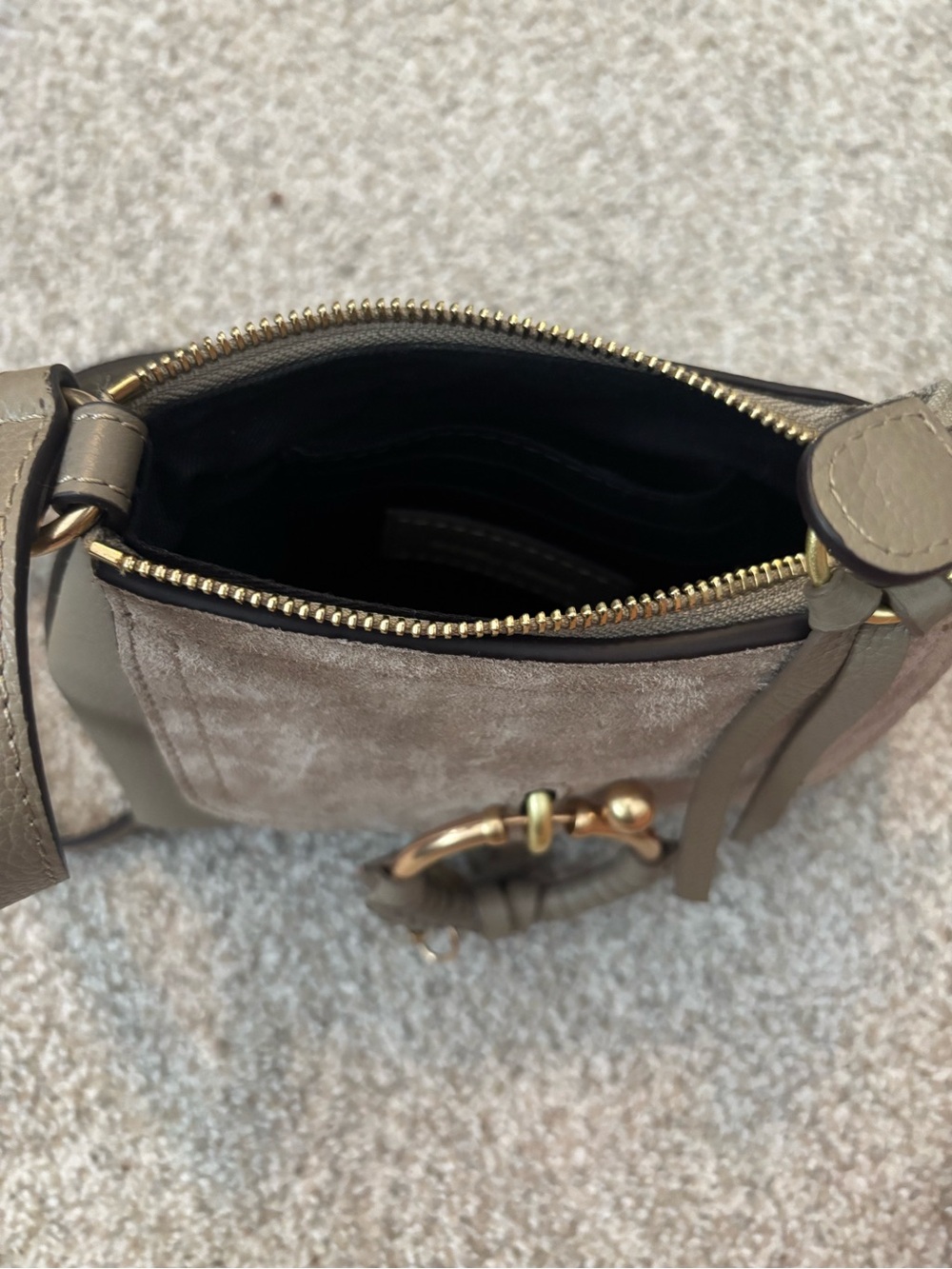Chloe Taupe Suede and Leather Crossbody with Gold Hardware